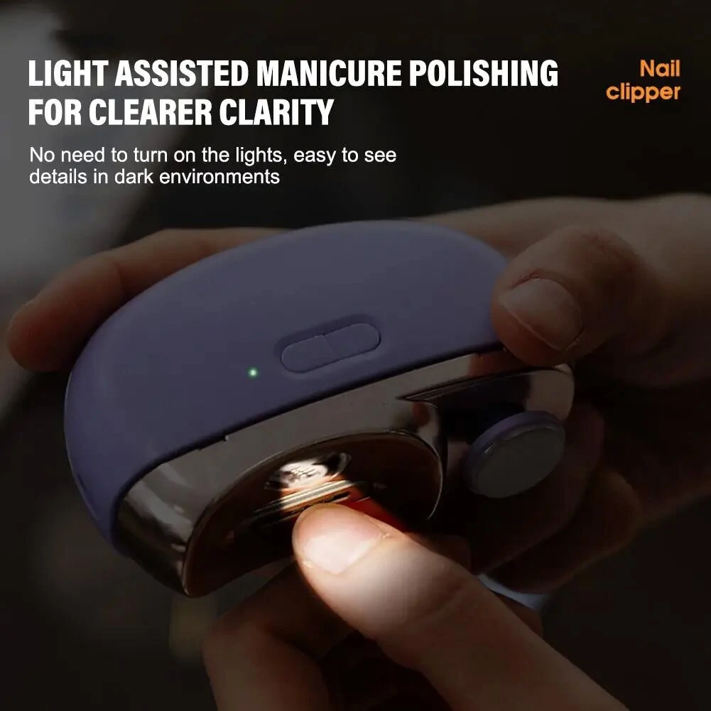 (image for) Electric Nail Clipper 2 in 1 Nail Trimmer and Polisher with Dual Motors Type-C Charging Interface 500mAh Battery Capacity Two Speed Gears Portable Safety Light for Home Use and Travel