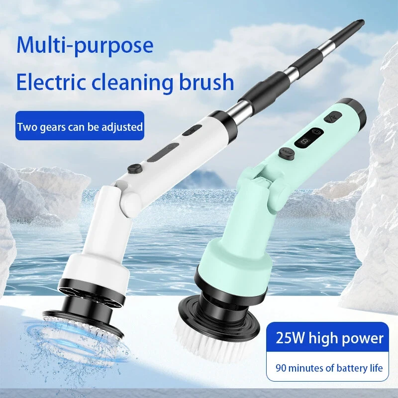 (image for) Foldable Rotating Cordless Long Handle Electric Cleaning Brush with 9 Heads Long Handle Electric Cleaning Brush Household Handheld Multifunctional Foldable Rotating No Dead Angle Cleaning Kit